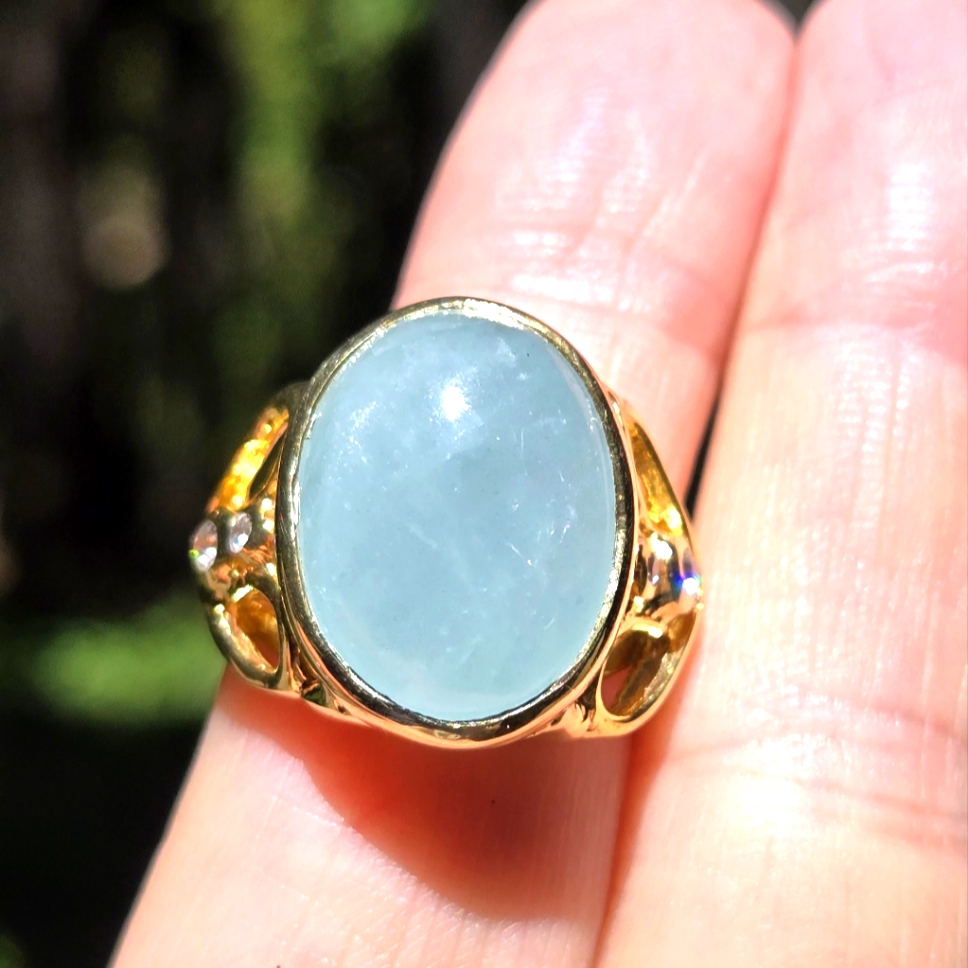 Aquamarine 13k & Topaz Sterling & Gold Heart Ring Sz8